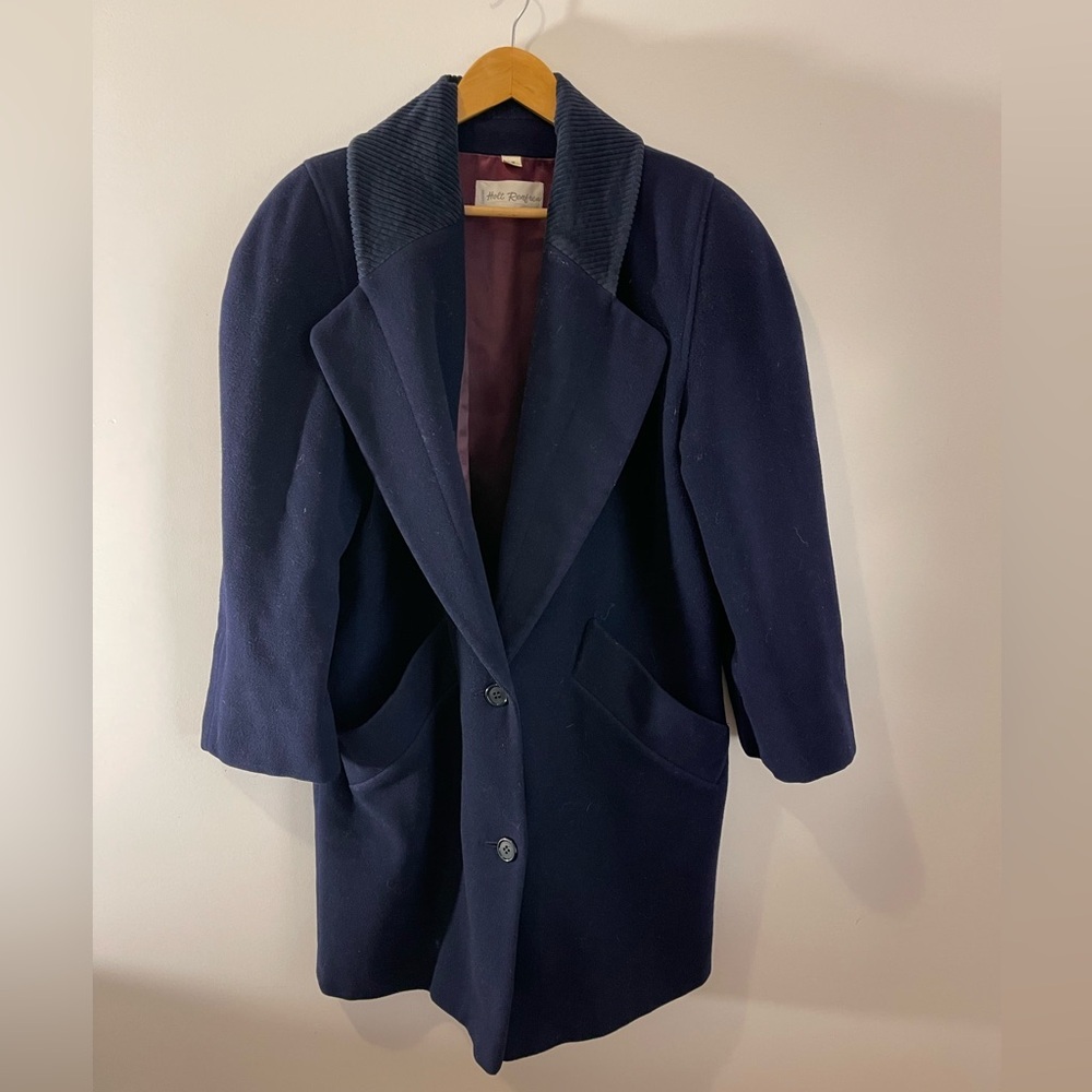 ✨Vintage✨ Holt Renfrew Navy Pea Coat with Corduroy Neckline size 7/8 - Picture 6 of 11